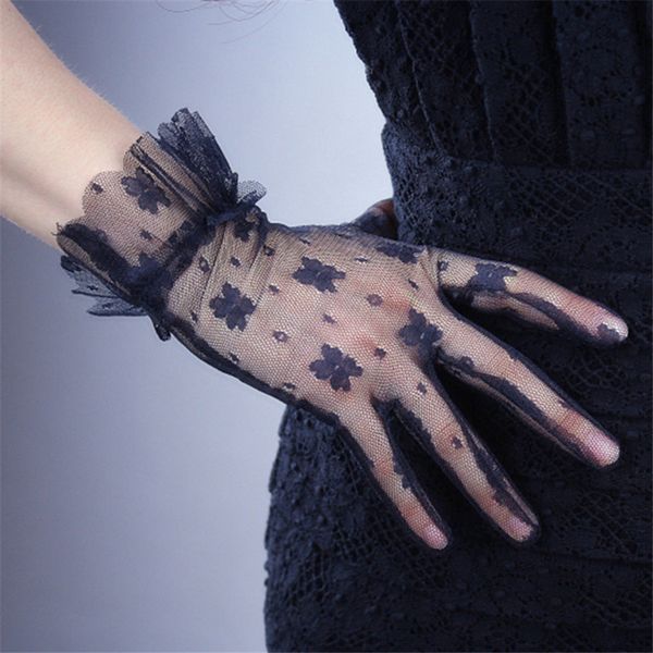 

black silk gloves bud silk yarn short black beige white banquet performance touch screen mobile phone tb20, Blue;gray