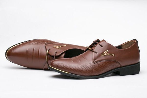 

new style men pointed toe genuine leather dress shoes men carved lace up office work shoes men formal derby shoes, Black