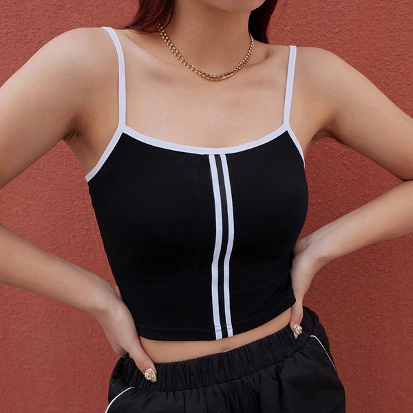 

women summer slim crop sleeveless striped tank, White