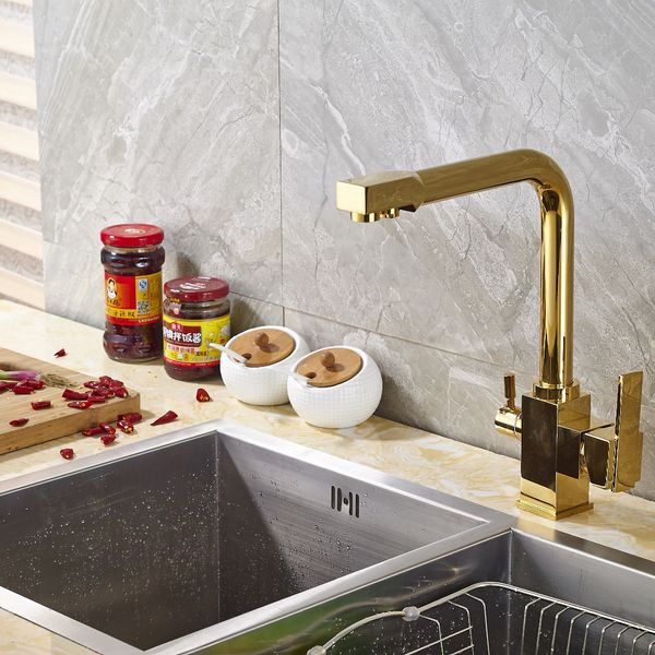 

wholesale and retail promotion kitchen faucet soild brass mixer tap dual spouts deck mount