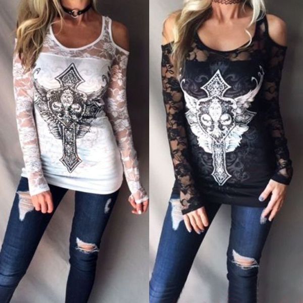 

ladies' wear, angel, sword, printed jacket, shoulder lace, long sleeves t-shirt k1021, White