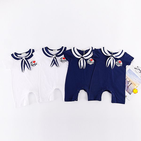 Baby-Strampler 2018 Neuester heißer Verkauf Lässige Kleidung für Neugeborene im Marine-Stil Baby-Jungen-Mädchen-Overalls Sommer Kurzarm Matrosen-Outfit Babykleidung
