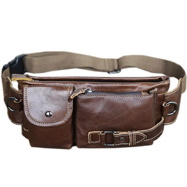 

new leather waist bag men's handmade cow leather mobile phone female version multi-function chest bag super waist pack purses