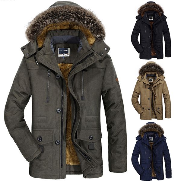 

men's down & parkas winter men cotton hooded jacket thicken warm long parka jackets man coats casual fur clothes plus size, Black