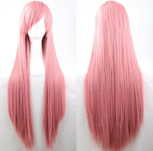 

pink 32" long straight cosplay wigs hair women resistant wigs, Black