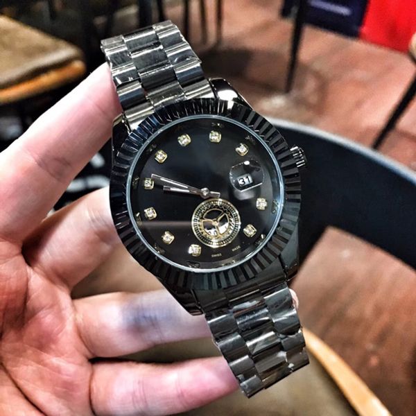 

dress gift watches watch stainless full steel 42mm quartz band mens dial wristwatch reloj for valentine diamond men hombre xqgll, Slivery;brown