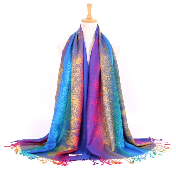 

vintage jacquard wrap women cotton shawl shawls new rainbow scarf scarves print peacock mujer bufanda tassels cape