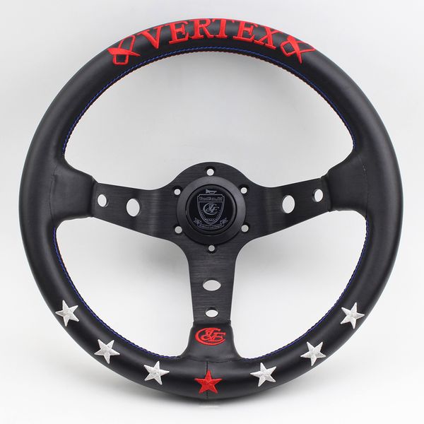 

VERTEX Вышивка на заказ Кожаный руль 13Inch Racing Алюминиевая рама Легкий вес 6-луночное рулевое управление