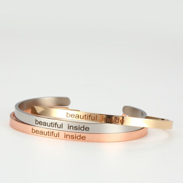 

inspirational bracelet classic jewelry lettering beautiful inside stainless steel bangle jewelry gift bracelet 4mm, Black