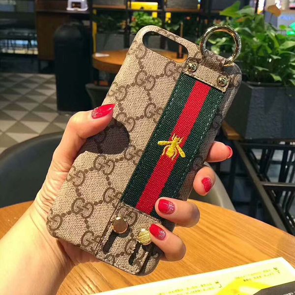 

Luxury Bee Wrist Strap Phone Case for IPhone X XS Max Xr PU TPU Texture Back Cover for IPhoneX 8 8plus 7 7plus Anti-Skid Shell