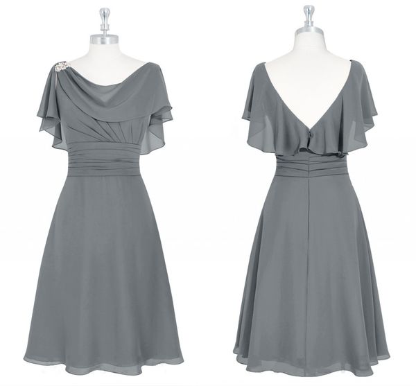 

gray short mother of the bride dresses scoop neck ruffles knee length backless wedding guest dresses mother dresses for wedding, Black;red