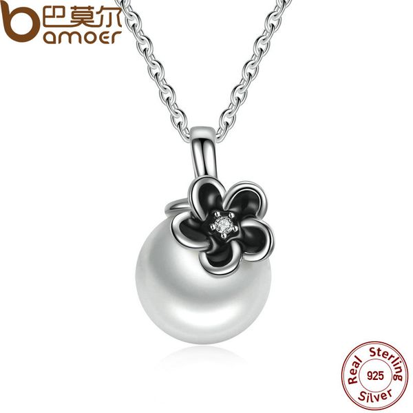 

whole salebamoer 925 sterling silver mystic floral pendant necklace, white pearl necklaces & pendants colares fine jewelry psn002