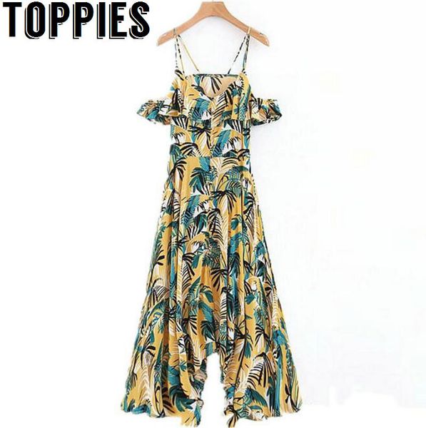 Toppies Women 2018 Summer Hawaii Tropical Palm Printed Long Beach Dress V Neck Floral Loose Holiday Dress Plus Size Special Occasion Dresses Unique