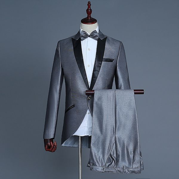 New Fashion One Button Smoking dello sposo grigio lucido Abiti da uomo Abiti da uomo Abiti da cerimonia per la cena da ballo Custom Made (Jacket + Pants + Tie) NO; 805