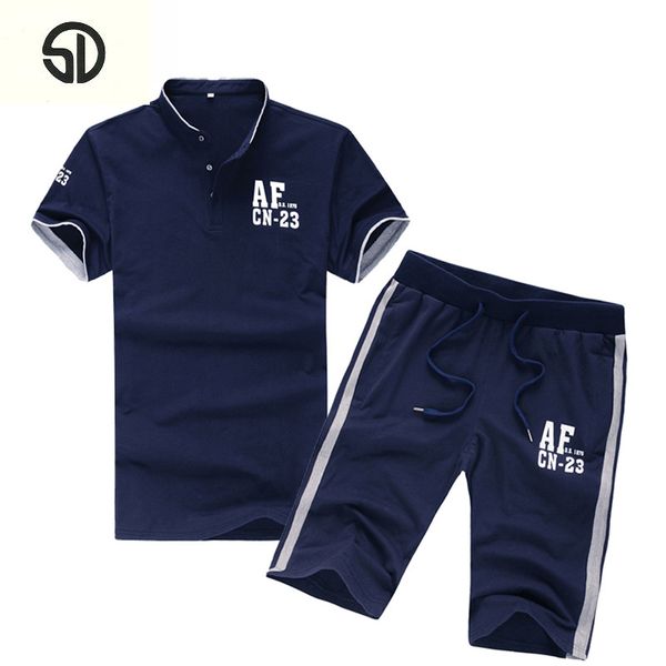

casual suit men summer sets tracksuits brand clothing stand collars streetwar tees+shorts fashion mens set camisetas hombre, Gray