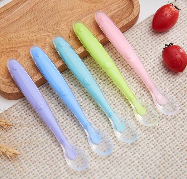 

baby spoon silicone baby feeding spoons safety utensils patchwork baby lepels children tableware soft silicone newborn spoon