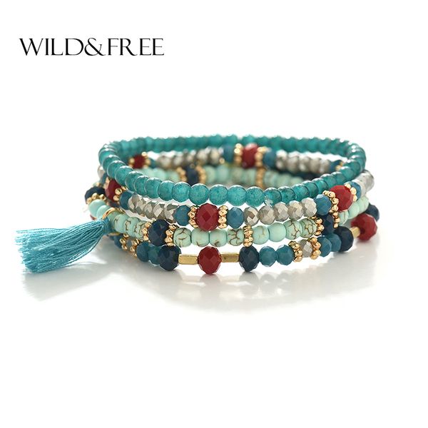 

wild&handmade multilayer crystal bracelets bangles fashion jewelry colorful glass beads strand bracelets boho accessories, Black