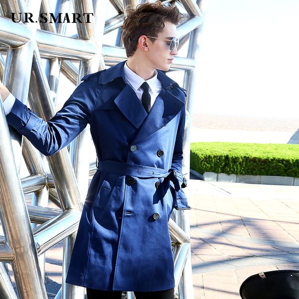 

ursmart authentic trench coat he defeated the double-breasted navy blue in the men's windbreaker long coat male tide of englan, Tan;black