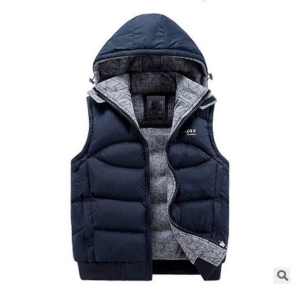

winter cotton vest men's thick cotton jacket padded clothes detachable cap warm coat thicked outerwear men vests, Black;white