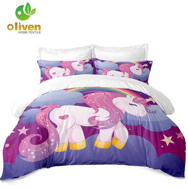 

ladies princess bedding set sweet unicorn duvet cover polyester colorful patchwork bedding cover pillow case ropa de cama d45