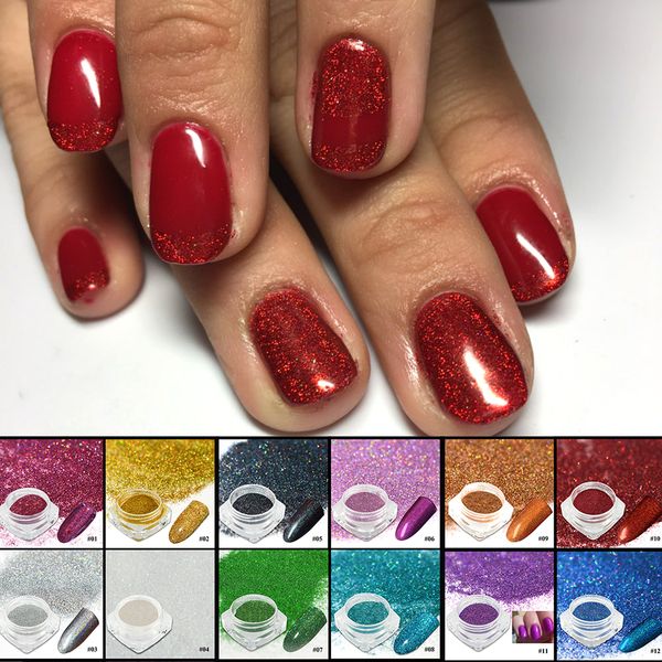 

1box shining laser nail glitter powder ultra-thin holographic chrome pigment manicure dust glitter nail art decoration lajx01-17, Silver;gold
