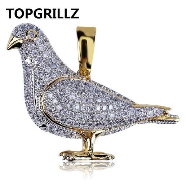 TOPGRILLZ Novo Estilo Congelado Para Fora Da Cor do Ouro Banhado A Dois Tons Micro Pave Zircon Pigeon Pingente de Colar de Jóias de Hip Hop para Mulheres Dos Homens