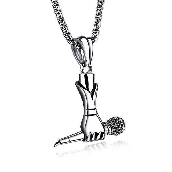 

creative men hip hop music titanium steel singer mini microphone tag pendant chain necklace trendy jewelry support fba drop shipping g888f