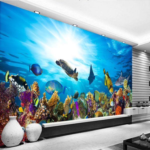 Grosshandel Individuelle Mural Unterwasserwelt High Definition Kinderzimmer Wohnzimmer Hintergrund Ocean Aquarium Schlafzimmer Dekorative 3d Stereo