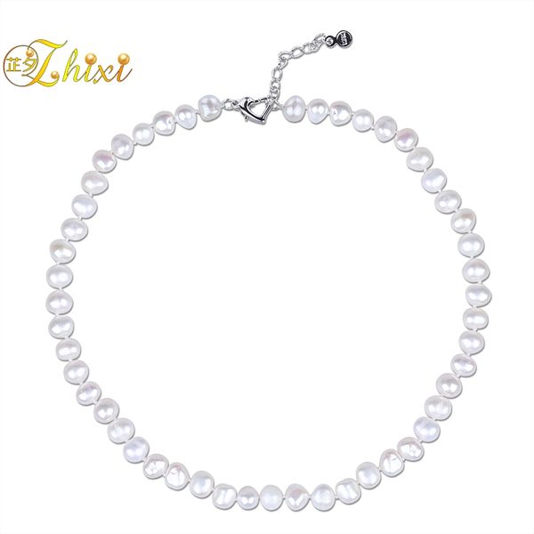 

zhixi baroque pearl necklace fine jewelry natural freshwater pearl choker neckalce 8-9mm trendy birthday gift for women t242x, Silver