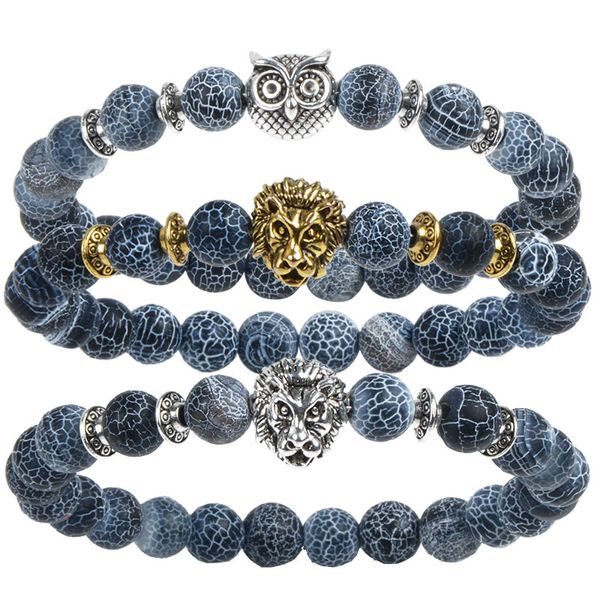 

leopard tiger eye lion head bracelet owl buddha beads bracelets bangles charm natural stone bracelet yoga jewelry men women, Black