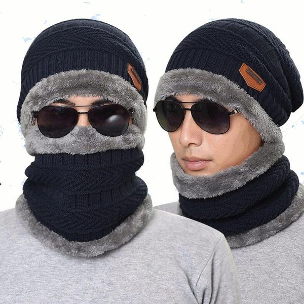 

wholesale 20pcs knitted hat scarf cap neck warmer winter hats for men women skullies beanies fleece, Black