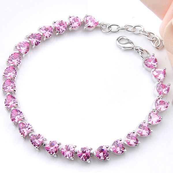 

new year gift heart pink kunzite women bracelet 925 silver plated new girl birthday gift jewelry, Golden;silver