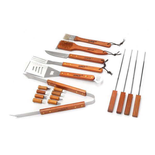 18 pcs ferramentas de aço inoxidável churrasco conjunto de cozimento utensílios ao ar livre camping churrasqueira churrasqueira ferramentas de cozinha acessórios de cozinha