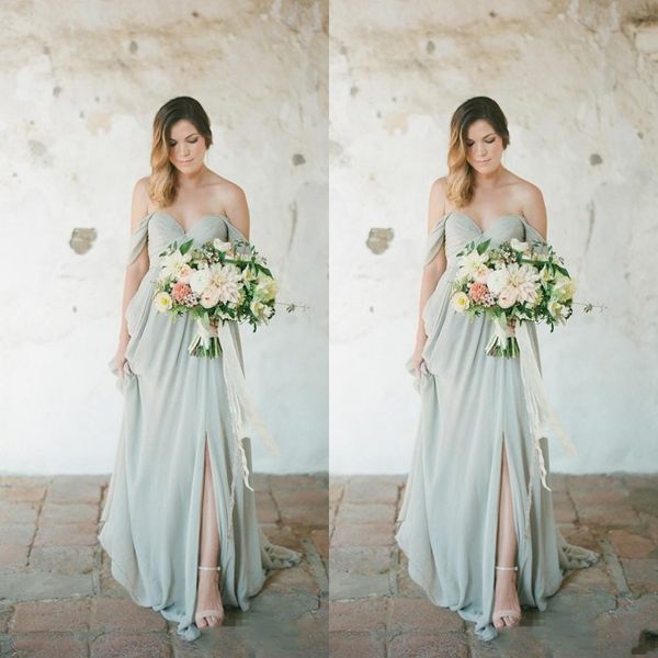 

2019 Mint Country Boho стиль шифон подружки невесты Платья линия складки длинные свадебные