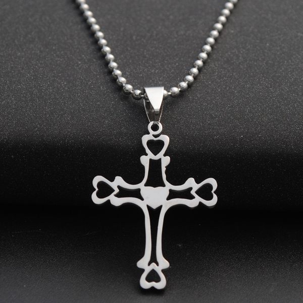 

10pcs stainless steel multilayer hollow love heart cross necklace religion jesus titanium faith lucky mother men's women's family, Silver