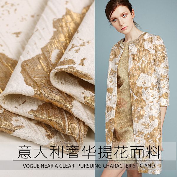 

italian luxury jacquard fabric microframe fashion suit gold thread three-dimensional jacquard brocade fabric cloth 130cm, Black;white