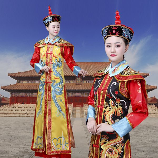 Cina Manchu Dinastia Qing Regina Imperatrice Abito Cosplay Per La Signora Cinese tradizionale Abbigliamento Donna Atto Drammaturgico Costume Trasporto di Goccia