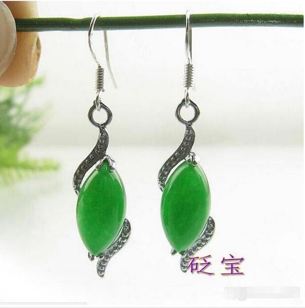 Green Jade Earrings Ladies Women Earrings Silver Hook Dangle Drop Earrings Gift