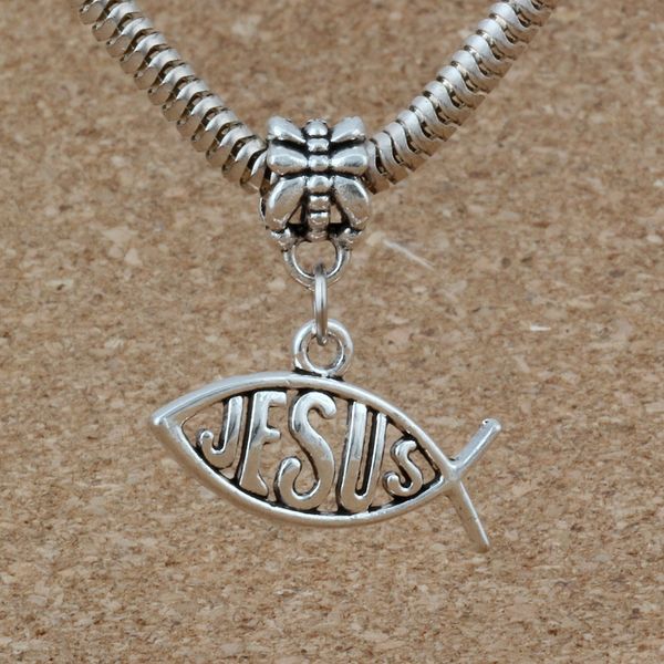 

100pcs/lot antiqued silver fish shape "jesus" dangles beads fit european charm bracelet jewelry diy metal a-213a, Bronze;silver