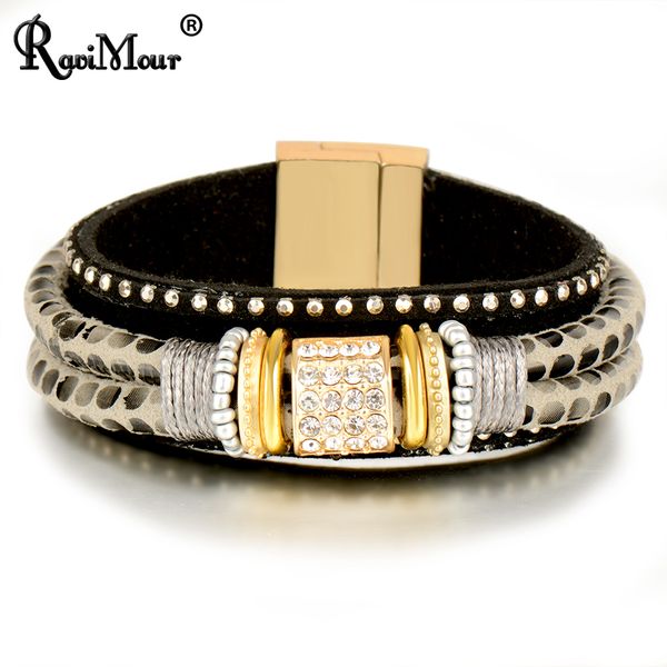 

pu leather bracelet for men women jewelry fashion magnetic charms cuff bracelets & bangles pulseira masculina feminina bijoux, Golden;silver
