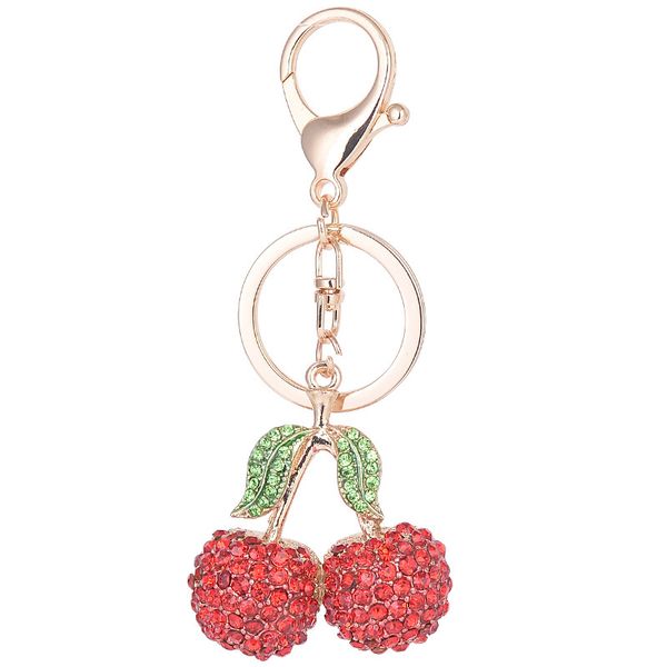 

wedding favor birthday gift keyring metal crystal cherry with green leaves purse handbag car keychain party, Silver