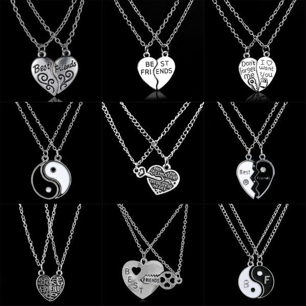

new fashion 2pc/set friend gifts heart broken pendant necklace chain women men friendship jewelry charms bff, Silver