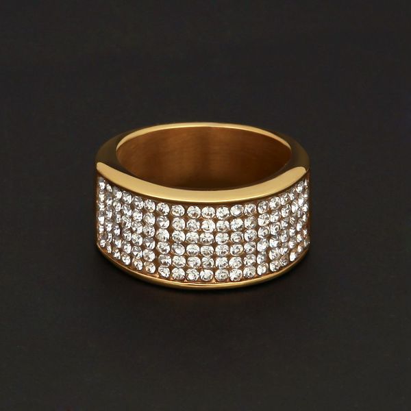 

blingbling ring band stainless steel 5 rows zirconia wedding men hip hop rock style ring size 7,8,9,10, Golden;silver