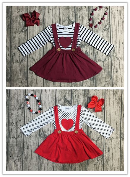 

2 designs fall/winter baby girls valentine's day clothes children with suspender skirts 2 pieces sets with accessories, White