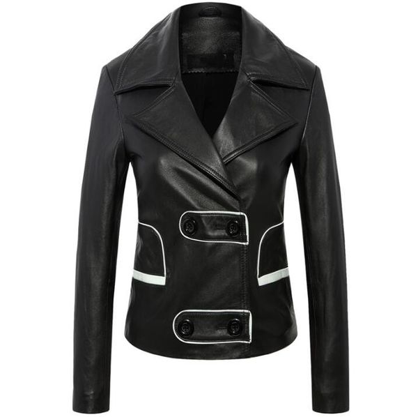 

2018 new brand women black genuine leather jacket female lapel fashion outerwear plus size sheepskin coat xs-4xl, Black;brown