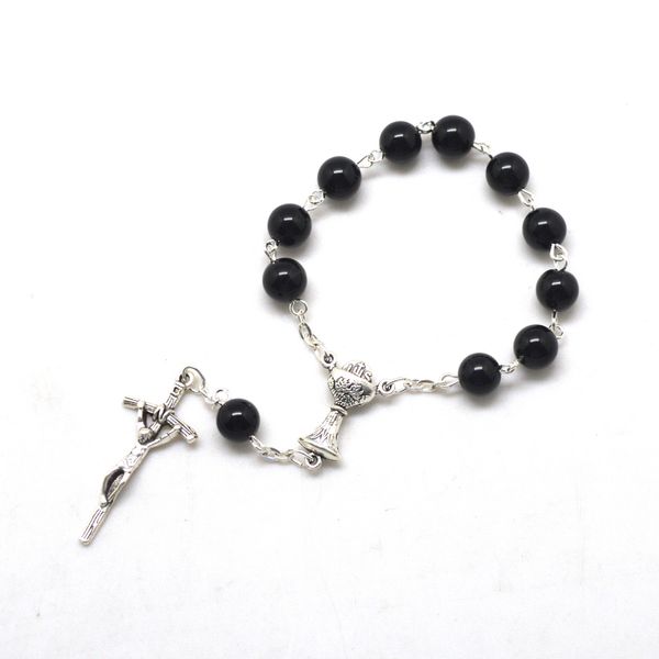 

natural stone bead decade rosary 8 mm round black beads