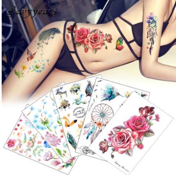 Цветочная птица наклейка 1 шт. Поддельные женщины Мужчины DIY Henna Body Art Tattoo Design HB556 Butterfly Tree Ветка Яркая временная татуировка