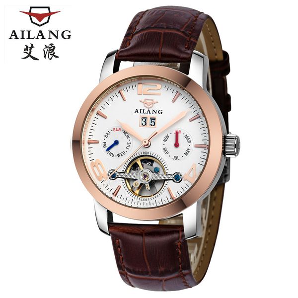 

2018 ailang men's watch luxury item, multi-functional display man diver watch, one-hour belt, swiss gear s3 border man watch, Slivery;brown