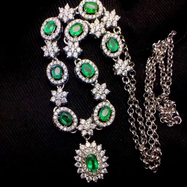 

luxury natural green emerald round stars pendant necklace s925 sterling silver natural gemstone necklace party gift jewelery