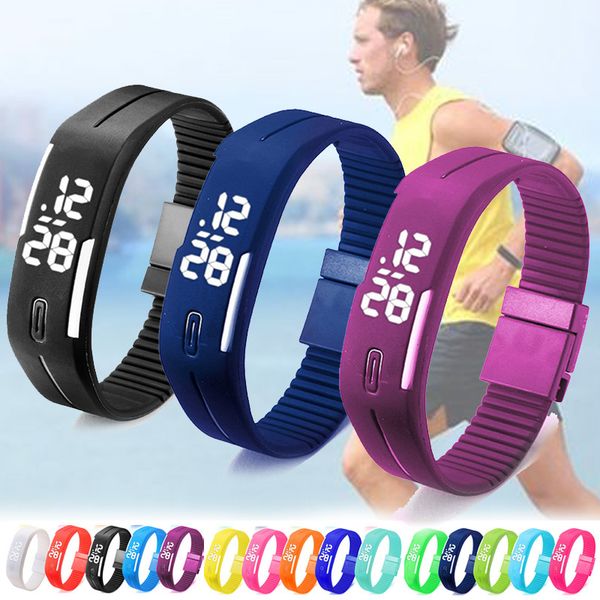

casual rubber led digital wristwatches sports watches women men digital bracelet watch for back-to-school season gift new, Slivery;brown
